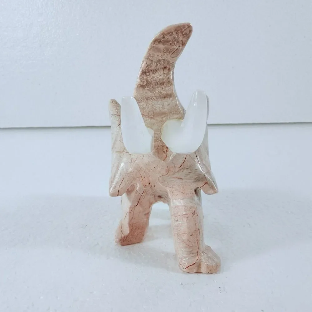 Vintage Onyx Marble Stone Elephant Figurine Trunk Up Luck Statue Hand Carved